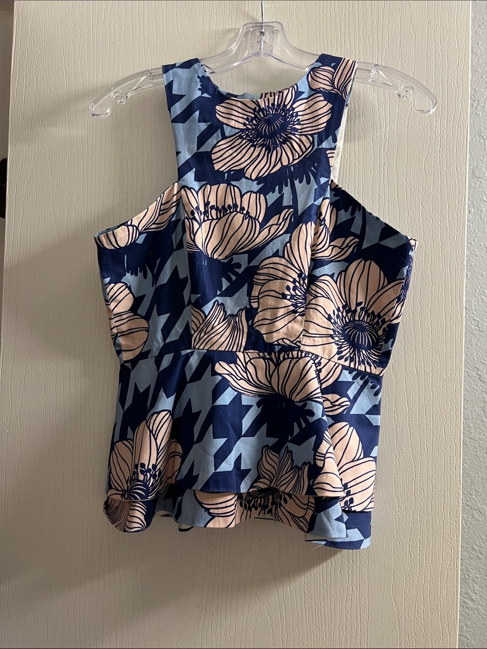 Navy Floral Peplum Camisole with Blush Blooms